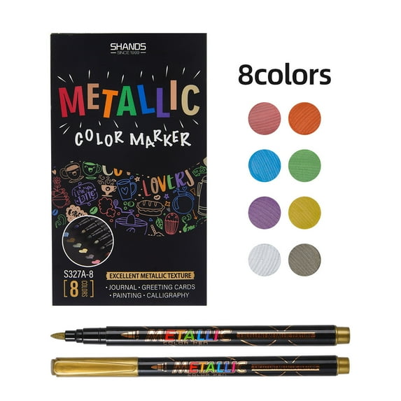 Metallic Marker Pens, 8 Vibrant Colors Oil-Based Paint Markers for Wood Metal Plastic Rock Ceramic, Waterproof Art Supplies for Outdoor Signs, DIY Crafts & Decor
