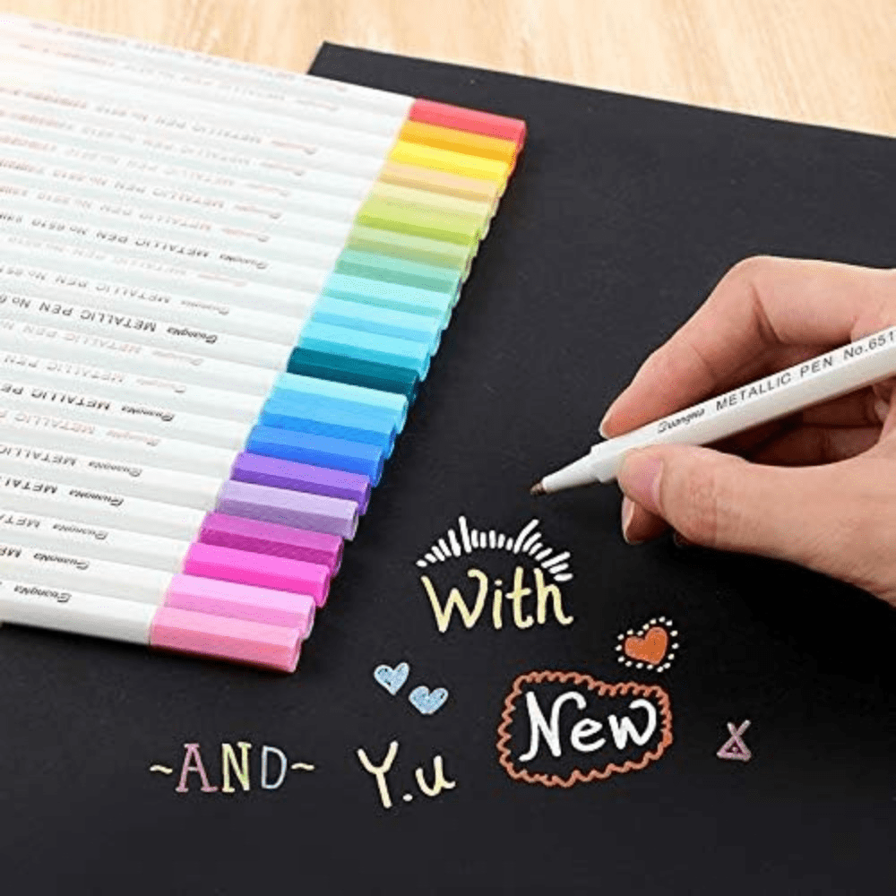 Metallic Marker Pens, Assorted Colors Fine Tip Metallic Marker Painting Pens for Scrapbook DIY Photo Album, Rock Painting, Glass, Cardstock, Metal and Ceramics
