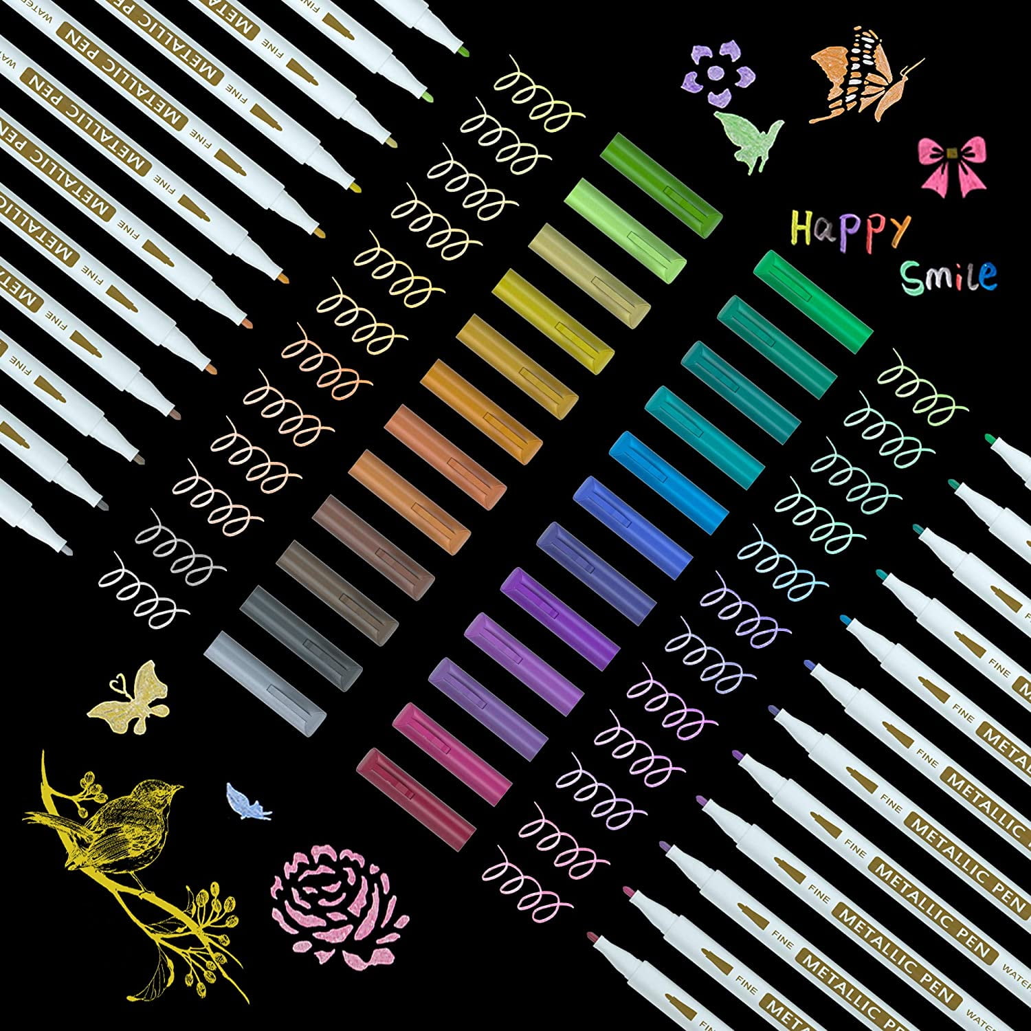 Shuttle Art Metallic Marker Pens, 24 Colors Metallic Paint Markers Fine Point for DIY Card, Calligraphy, Art and Crafting Projects, Works Great on