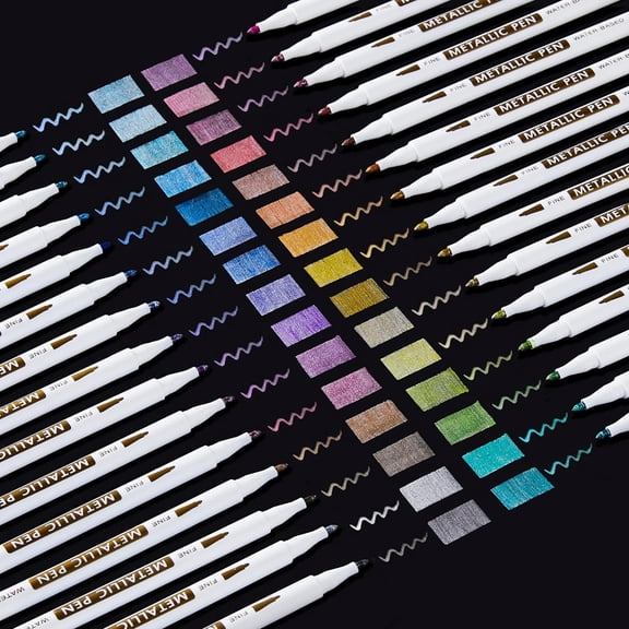 Metallic Marker Pens, Shuttle Art 30 Colors Metallic Paint Markers with 1 Coloring Book Fine Point for DIY Card, Calligraphy, Art and Crafting Projects, Works Great on Black Paper, Scrapbooks, Rock