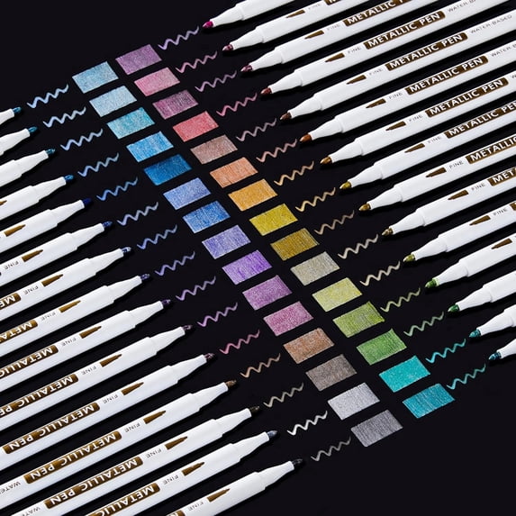Metallic Marker Pens, Shuttle Art 30 Colors Metallic Paint Markers with 1 Coloring Book Fine Point for DIY Card, Calligraphy, Art and Crafting Projects, Works Great on Black Paper, Scrapbooks, Rock