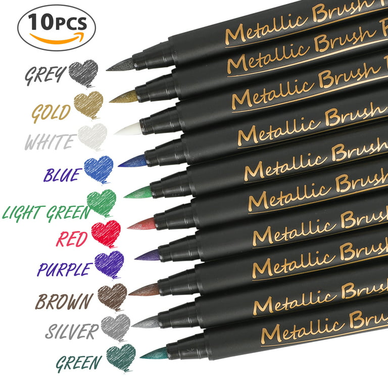 Metallic Markers, EEEkit 10 Assorted Colors Water-Based Paint Pens Fit for  Coloring Books, Doodling Writing, Drawing Craft