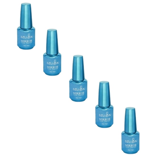 Metallic Mirror Nail Polish - Chrome Effect Nail Art Varnish, Long Lasting Shimmer Mirror Finish Polish, Salon & DIY Manicure Nail Color, High Shine Reflective Nail 1PC*5