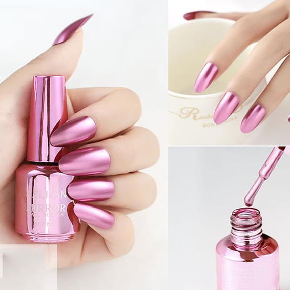Metallic Mirror Nail Polish N - Long Lasting Metallic Mirror Effect Nail Polish, Multicolor Shiny Shade 8Ml, Nail Polish Easter Mother'S Day Nail Care Makeup Organizers