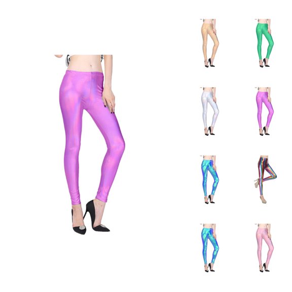 Metallic Mystique Leggings for Women 80s Outfit Leather Shiny Glitter Tights Trousers