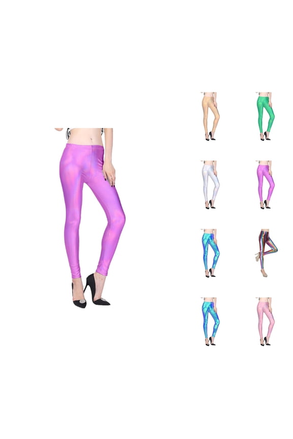 Metallic Mystique Leggings for Women 80s Outfit Leather Shiny Glitter Tights Trousers