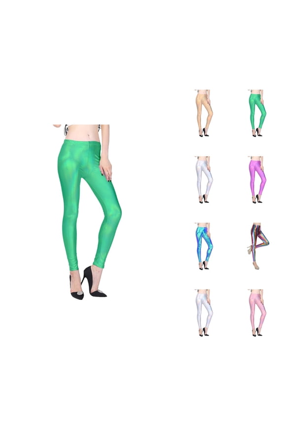 Metallic Mystique Leggings for Women 80s Outfit Leather Shiny Glitter Tights Trousers