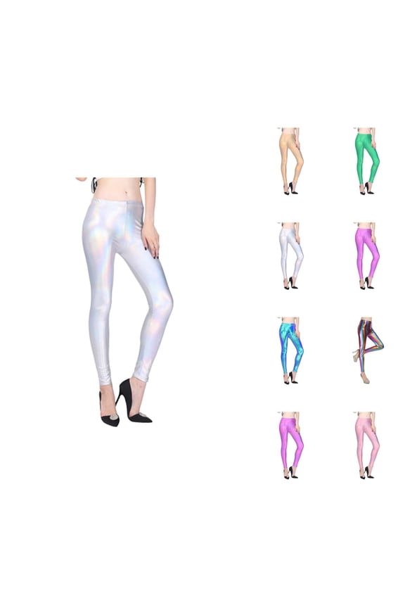 Metallic Mystique Leggings for Women 80s Outfit Leather Shiny Glitter Tights Trousers
