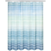 Metallic Ombre Stripe Blue Polyester Printed Fabric Shower Curtain by Allure Home Creation, 70"x 72"
