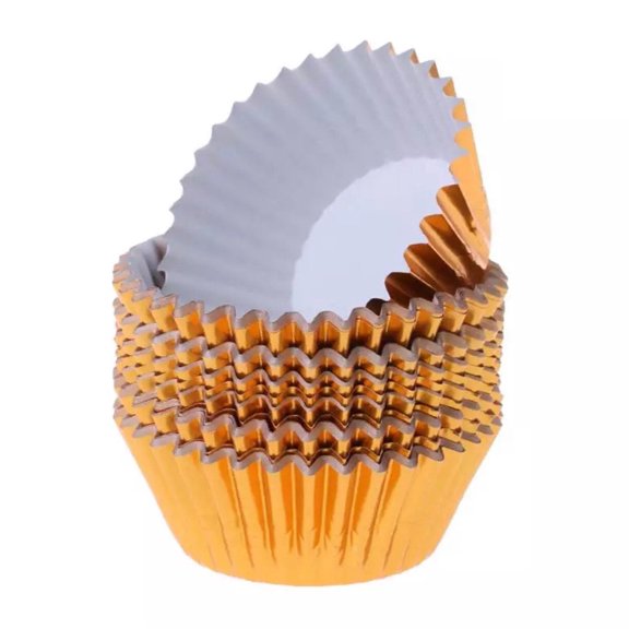 Metallic Orange Cupcake Liners (25pcs, Standard Size) Grease Resistant Cake Liners for Baking, Caking and Crafting by Bakell