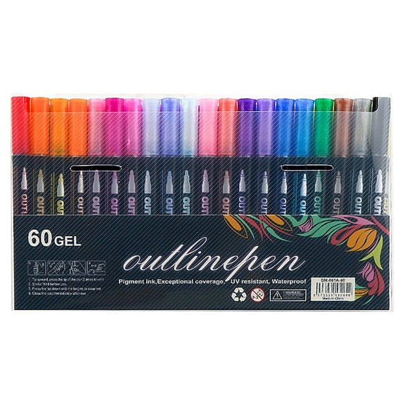 Metallic Outline and Double Line Art Pens Set, 60 Colors Watercolor Pens for Adult Coloring Books, Illustration, Journaling, and Hand Lettering, 10ml Ink Dreamy Line Pen Collection