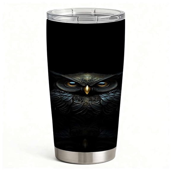 Metallic Owl Design Tumbler with Lid, Double-Wall Vacuum Insulated Cup