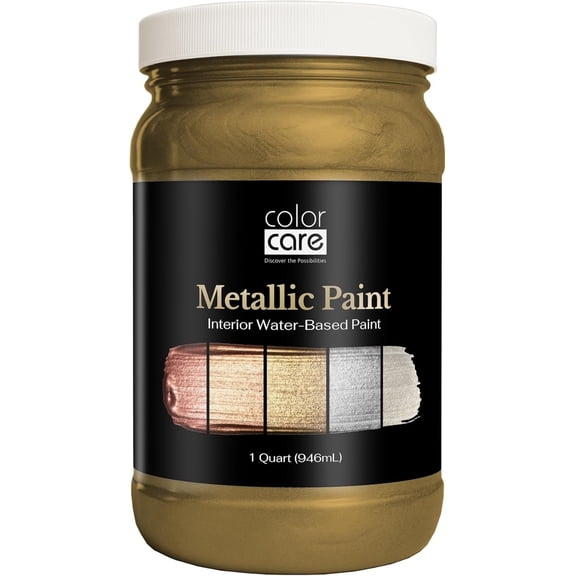 Color Care Metallic Paint, Water-Based Low-Odor Paint for Walls and Crafts, Brass Matte, 1 Quart