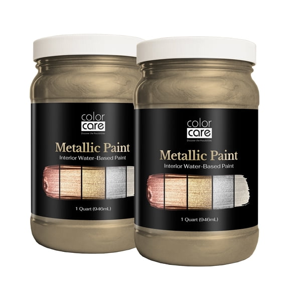 Color Care Metallic Paint, Water-Based Low-Odor Paint for Walls and Crafts, Champagne Satin, 1 Quart, 2-Pack