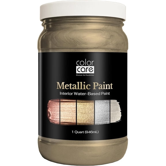 Color Care Metallic Paint, Water-Based Low-Odor Paint for Walls and Crafts, Champagne Satin, 1 Quart