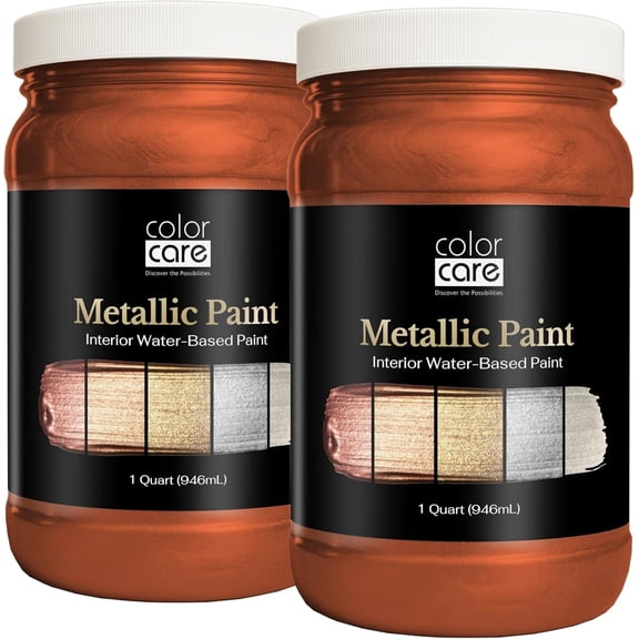 Color Care Metallic Paint, Water-Based Low-Odor Paint for Walls and Crafts, Copper Satin, 1 Quart, 2-Pack