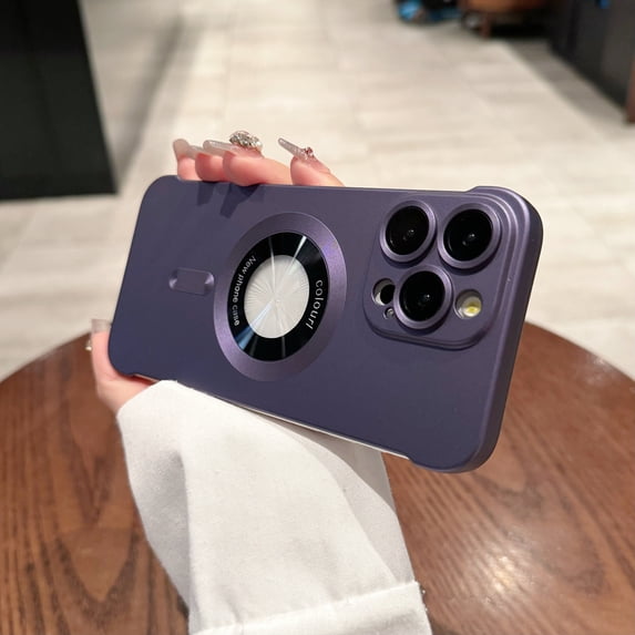 Metallic Paint Frameless Magnetic Phone Case for iPhone 15 Pro, Borderless Matte PC Ultra Thin Shockproof Protecitve Minimalist Lightweight Anti-Scratch Case for iPhone 15 Pro, Darkpurple