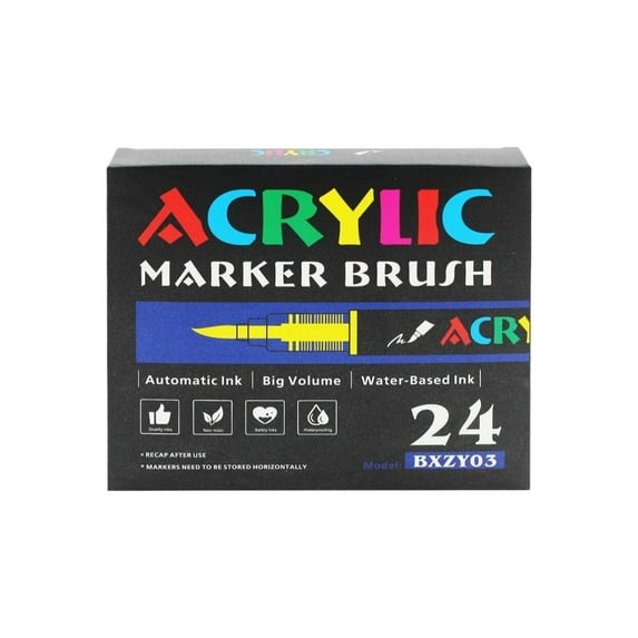 Metallic Paint Markers Brush Tip_Aawwartistpro 24-Color Paint Pens: Soft Brush Tips for Canvas, Rock, Wood, And More, Quick-Drying Acrylic Markers for Diy Crafts And Vibrant Art Projects.