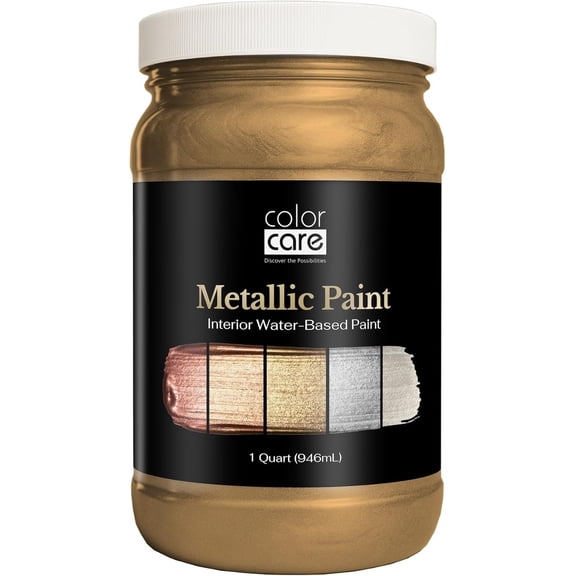 Color Care Metallic Paint, Water-Based Low-Odor Paint for Walls and Crafts, Pale Gold Satin, 1 Quart