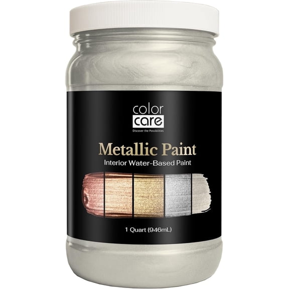 Color Care Metallic Paint, Water-Based Low-Odor Paint for Walls and Crafts, Pearl Satin, 1 Quart