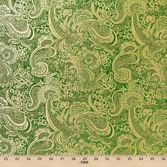 Metallic Paisley Gold Brocade Fabric 60" By Yard in Red Yellow White Purple Blue (Kelly Green / Gold)