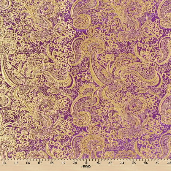 Metallic Paisley Gold Brocade Fabric 60" By Yard in Red Yellow White Purple Blue (Purple / Gold)
