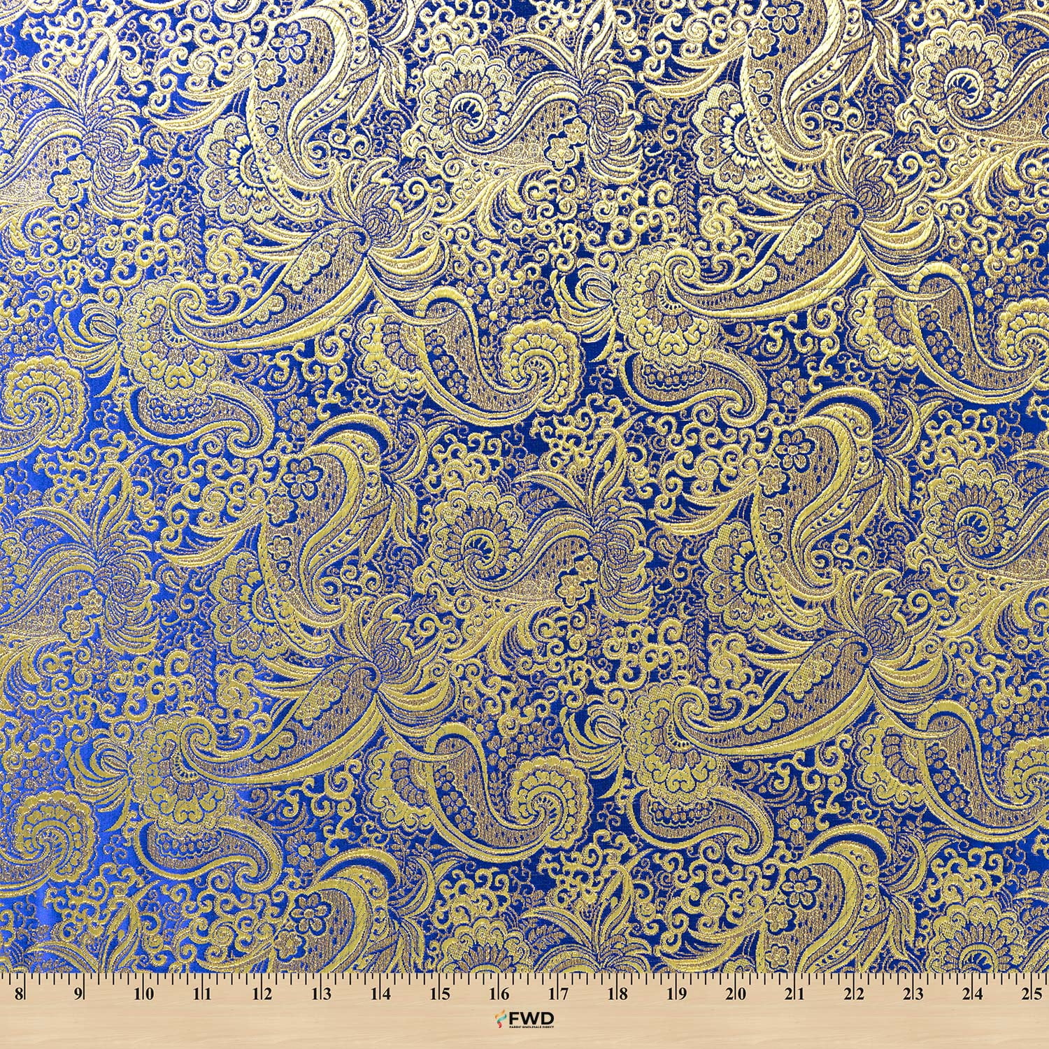 Metallic Paisley Gold Brocade Fabric 60" By Yard in Red Yellow White Purple Blue (Royal Blue / Gold)