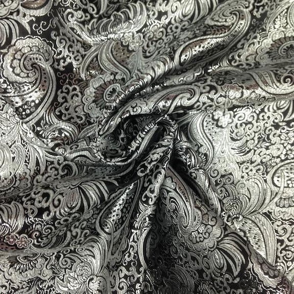 Metallic Paisley Silver Brocade Fabric 60" By Yard in Red Yellow White Purple Blue (Black / Silver)