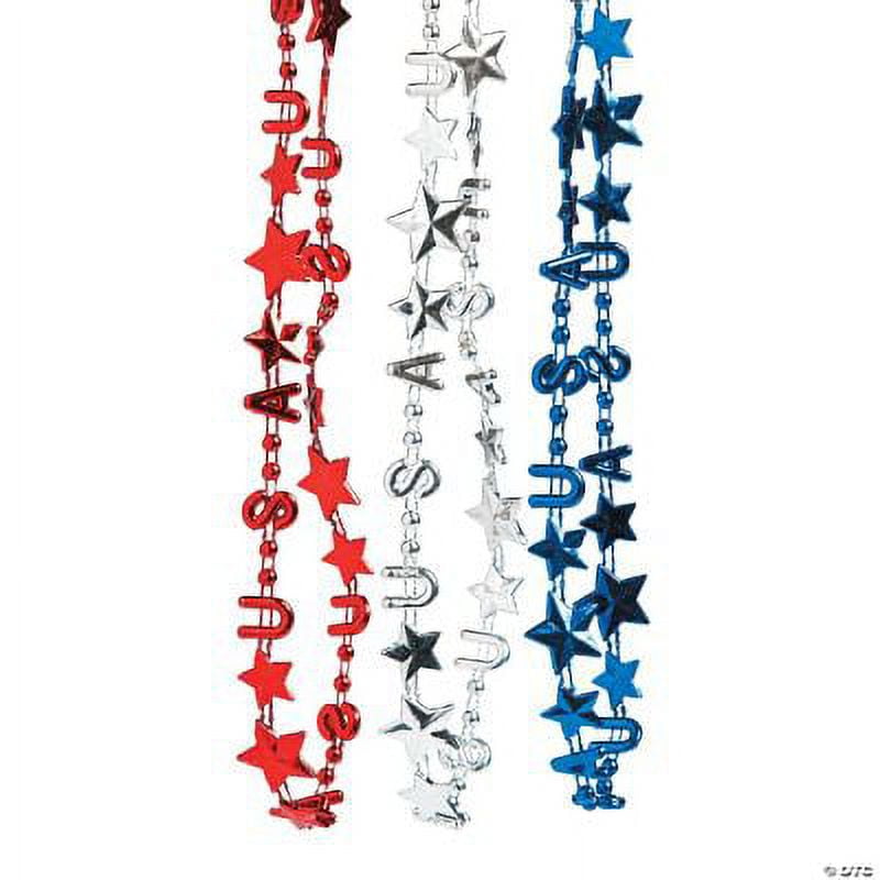 Metallic Patriotic USA Bead Necklaces., Fourth of July, Jewelry, 48 Pieces