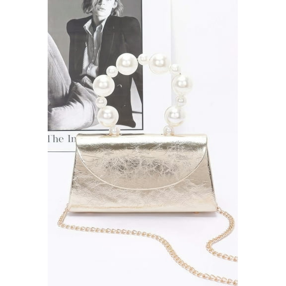 Metallic Pearl Handle Flap Bag