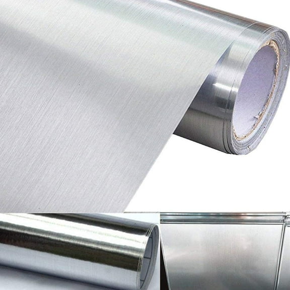 Metallic Peel and Stick Wall Paper, 15.8" x 79" Adhesive Silver Contact Paper, Waterproof & Grease Proof, Stainless Steel Look Shelf Liner for Kitchen Backsplash, Cabinet, Dishwasher, Countertop