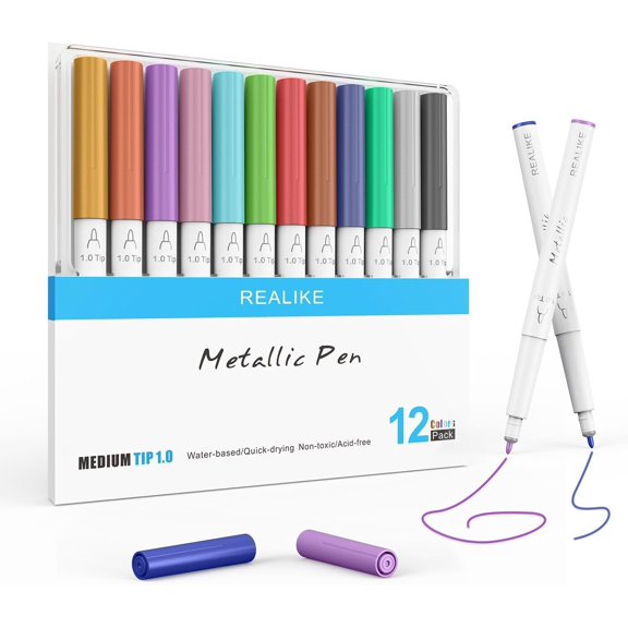 Metallic Pens for Cricut Maker 3/Maker/Explore 3/Air 2/Air, Multicolor Marker Pens Set of 12 Pack Drawing Coloring Pens Compatible with Cricut Machine (1.0 Tip)