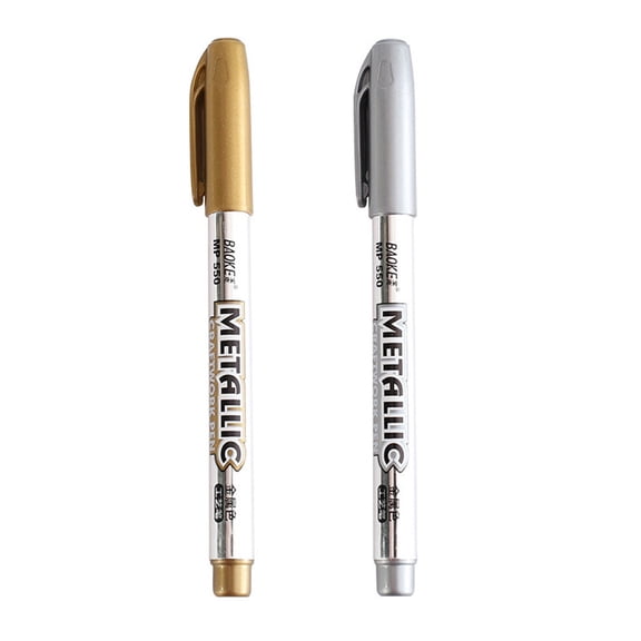Metallic Permanent Marker Set, Gold and Silver, 4ml, for Multi-Surface Use, 2 Pens