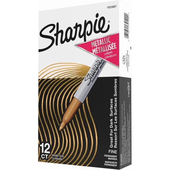Metallic Permanent Markers, Fine Point, Gold, 12 Count