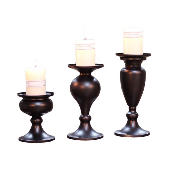Metallic Pillar Candleholder Set for Candle Centerpieces, Fireplace Decor Set of 3 Gourd-Shaped