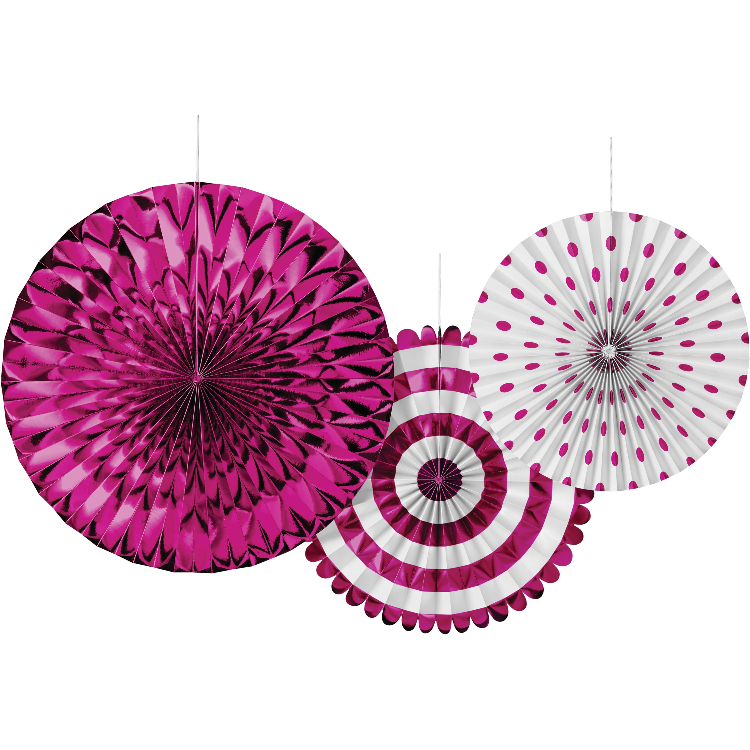 Metallic Pink Paper Fan Set, 3ct
