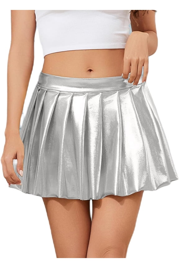 Metallic Pleated Skirt - Shiny Glitter Mini Skirt for Cheerleading, Party, Concert | A-Line Skirt | Multiple Colors