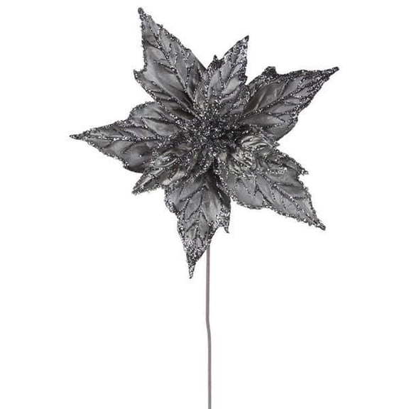 Metallic Poinsettia Stem - Pewter and Silver