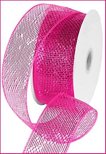Pink Shiny Ribbon Metallic Poly Deco Mesh Ribbon (2.5