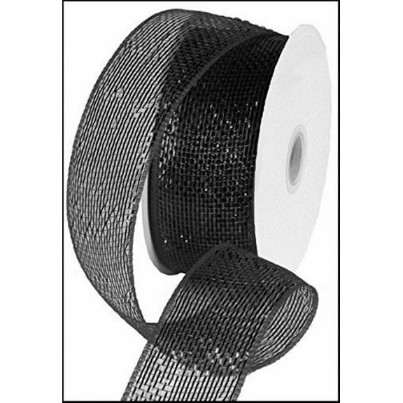 Metallic Poly Deco Mesh Ribbon, for Making Rustic and Cozy Fall Decorations, 2.5" x 25 Yards, Black Metallic, RS200402