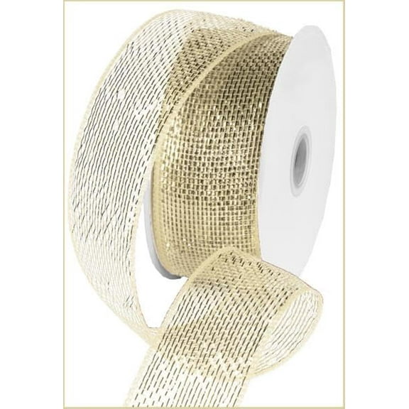 Metallic Poly Deco Mesh Sash, 2.5" x 25 Yards, Cream with Gold