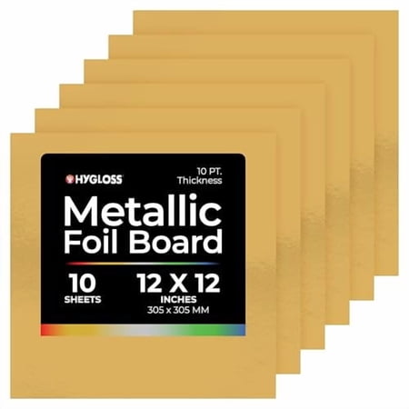 Hygloss Matte Gold Metallic Foil Board Cardstock, 12 x 12 in, 10 Sheets, 10 pt