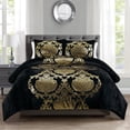 thumbnail image 1 of Metallic Print Comforter Set Distressed Velvet Face with Metallic Foil Print and Brushed Solid Microfiber Reverse with Light Weight Soft Poly Fill 3 Pieces Black Gold Queen, 1 of 7