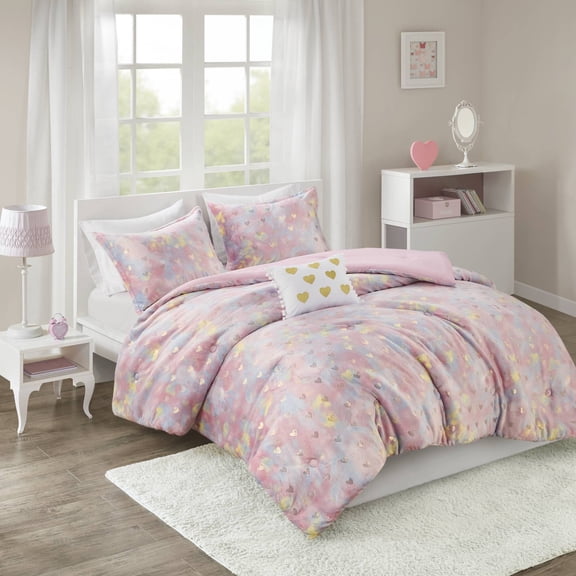 Metallic Printed Comforter Set with Throw Pillow Twin/Twin XL