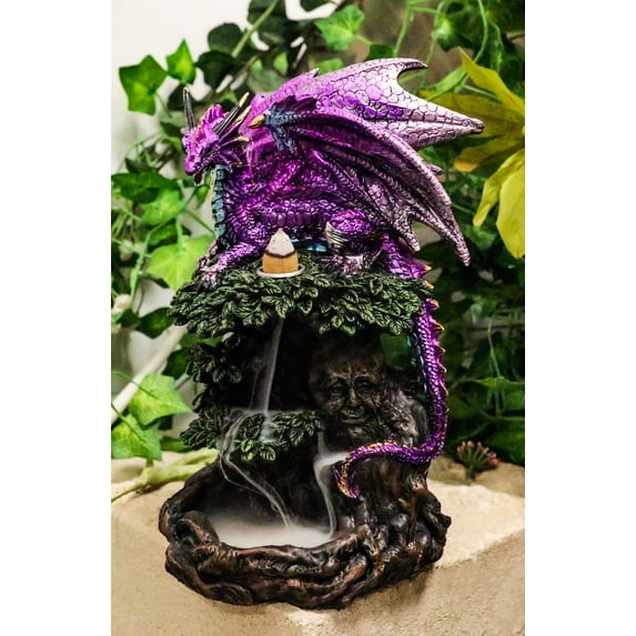 Metallic Purple Dragon On Greenman Tree Canopy Backflow Incense Cone Burner