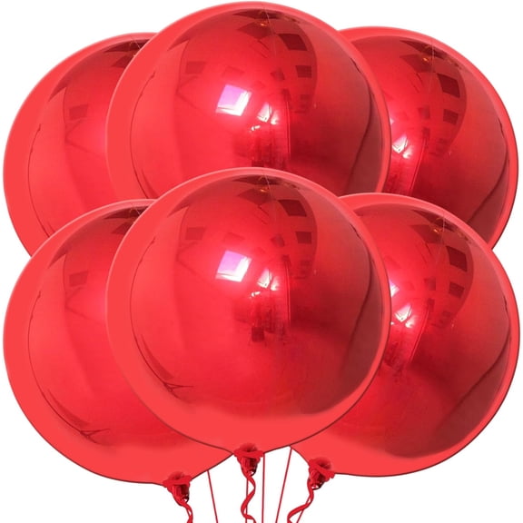 Metallic Red Balloons - Big 22 Inch, Pack of 6 | 360 Degree 4D Sphere Red Metallic Balloon | Red Chrome Balloons for Birthday Decorations | Big Balloon for Happy Birthday Decorations