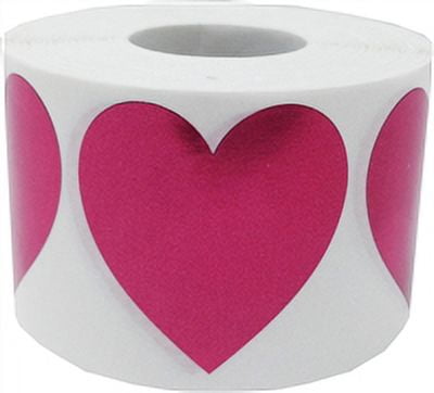 Metallic Red Heart Stickers, 1.5 Inches in Size, 500 Labels on a Roll