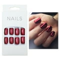 thumbnail image 1 of Metallic Red Press On Nails Short Square Silver Fake Nails Acrylic Nail Tips Glue on Nails,Square Short Press on Nails Kit, 1 of 2