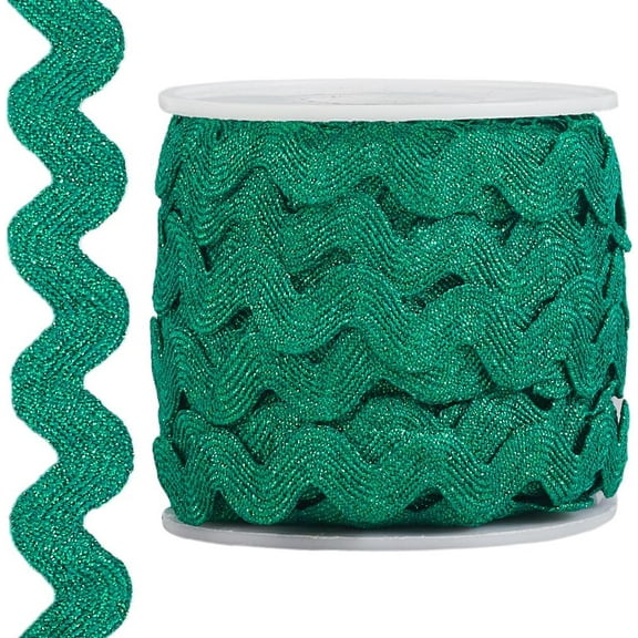 Metallic Rick Rack 16.5 Yards 0.6 Inch RIC Rac Trim Glitter Zig Zag Christmas Woven Trim Wave Bending Fringe Ribbon Wavy Edge Fabric for DIY Craft Sewing Wedding Dress Sea Green Green