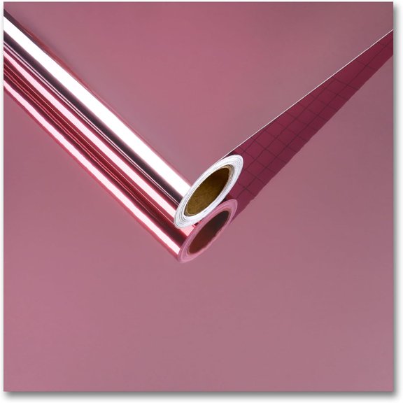 Metallic Rose Gold Self Adhesive Mirror Sheet for Crafts 12"x80" Flexible Chrome Vinyl Film Non Glass Reflective Sheet Peel and Stick Wallpaper Mirror Contact Paper for Cabinets Wall Stickers